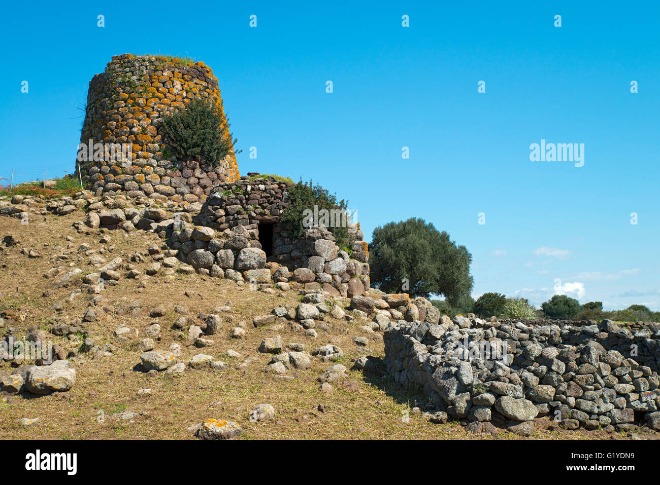 Tower Nuraghe Nuradeo, towers of Bonnara culture, Suni, Oristano, Sardinia, Italy Province Stock Photo