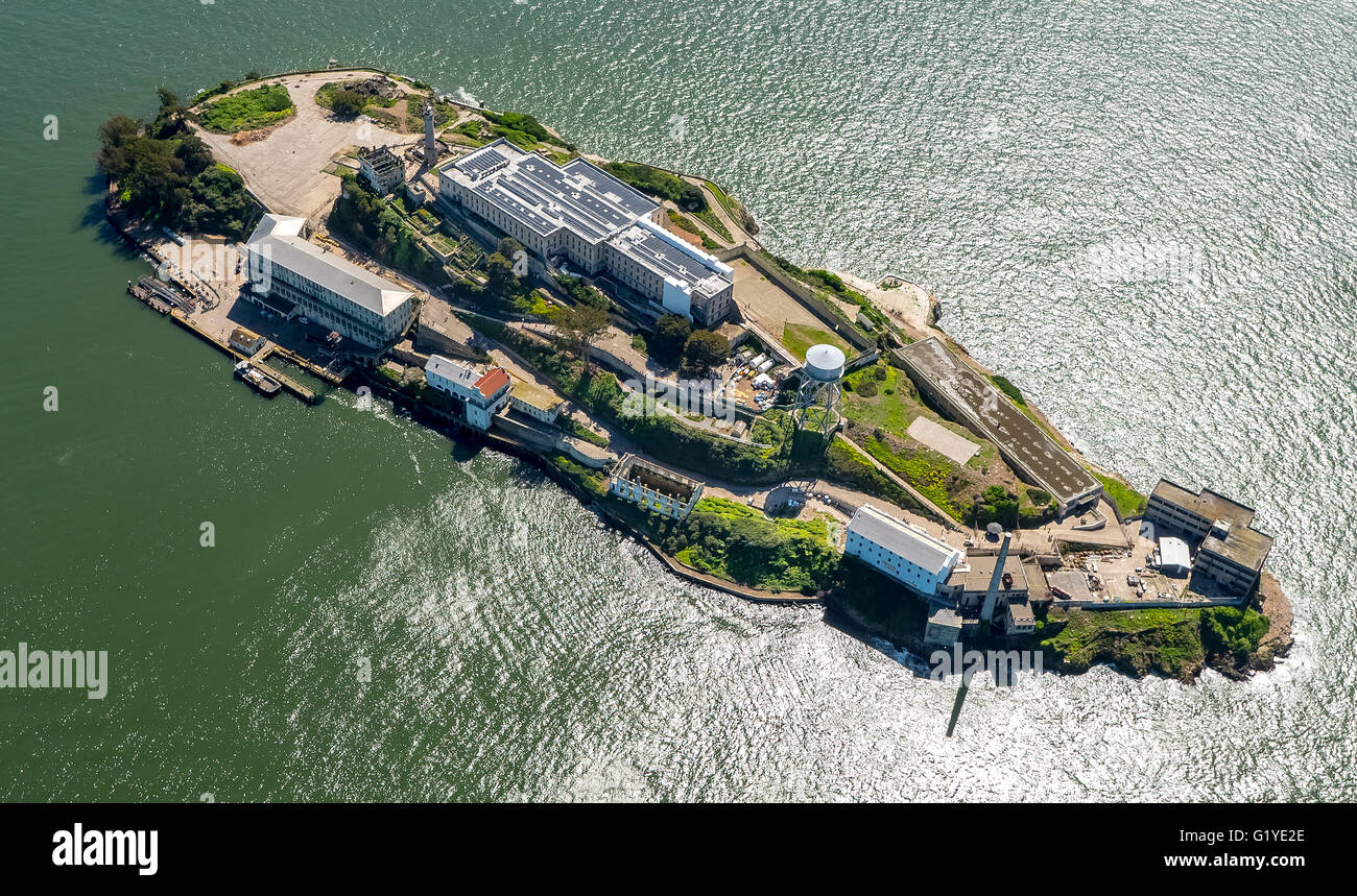Prison Island Alcatraz, Alcatraz Island, Aerial view, San Francisco, San Francisco Bay Area, California, USA Stock Photo