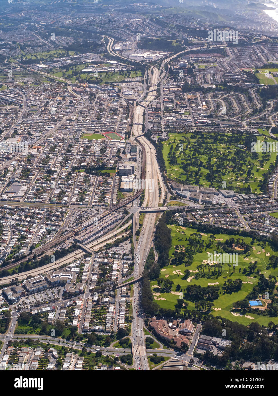 Aerial view, Freeway 101 south in South San Francisco, San Francisco Bay Area, USA, California, USA Stock Photo