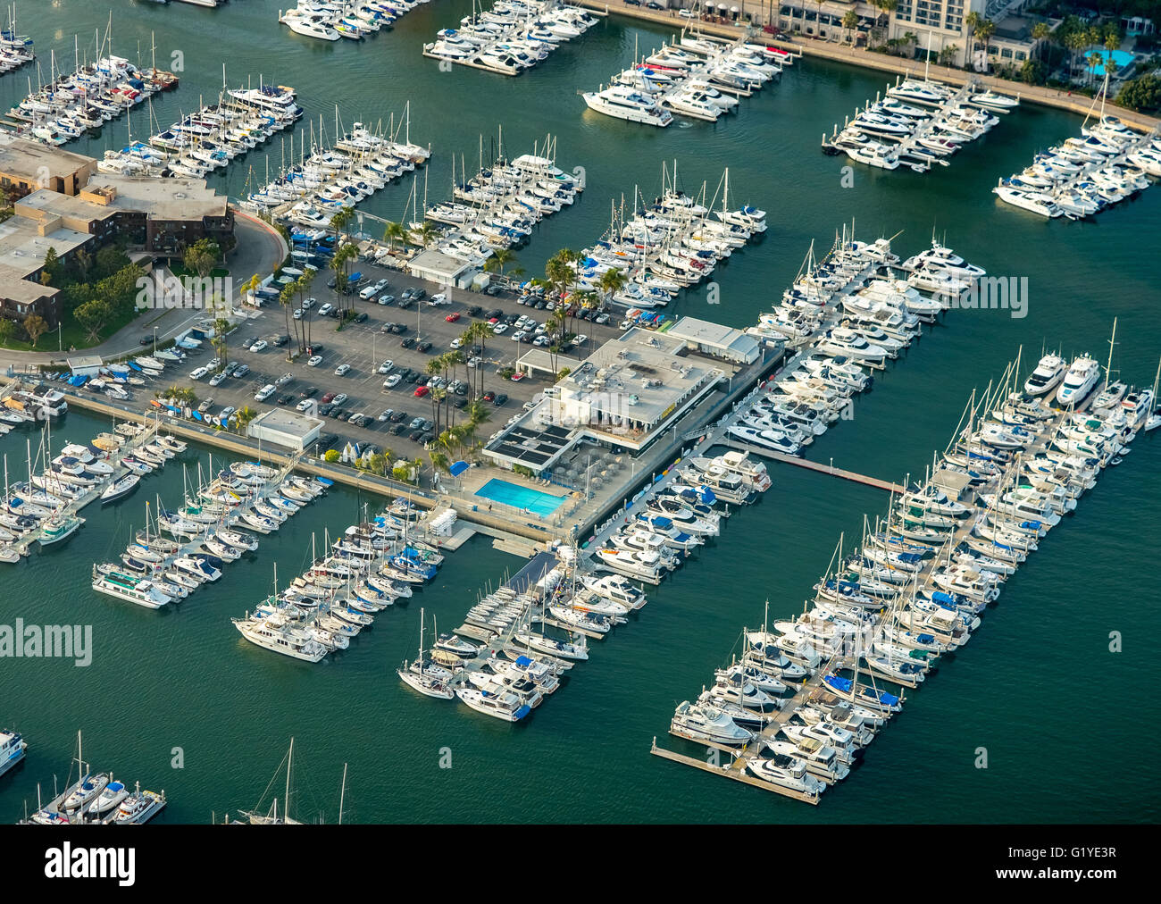 Marina Venice Yacht Club, marina, motor boats, sailboats, Admiralty Way, Marina del Rey, Los Angeles County, California, USA Stock Photo