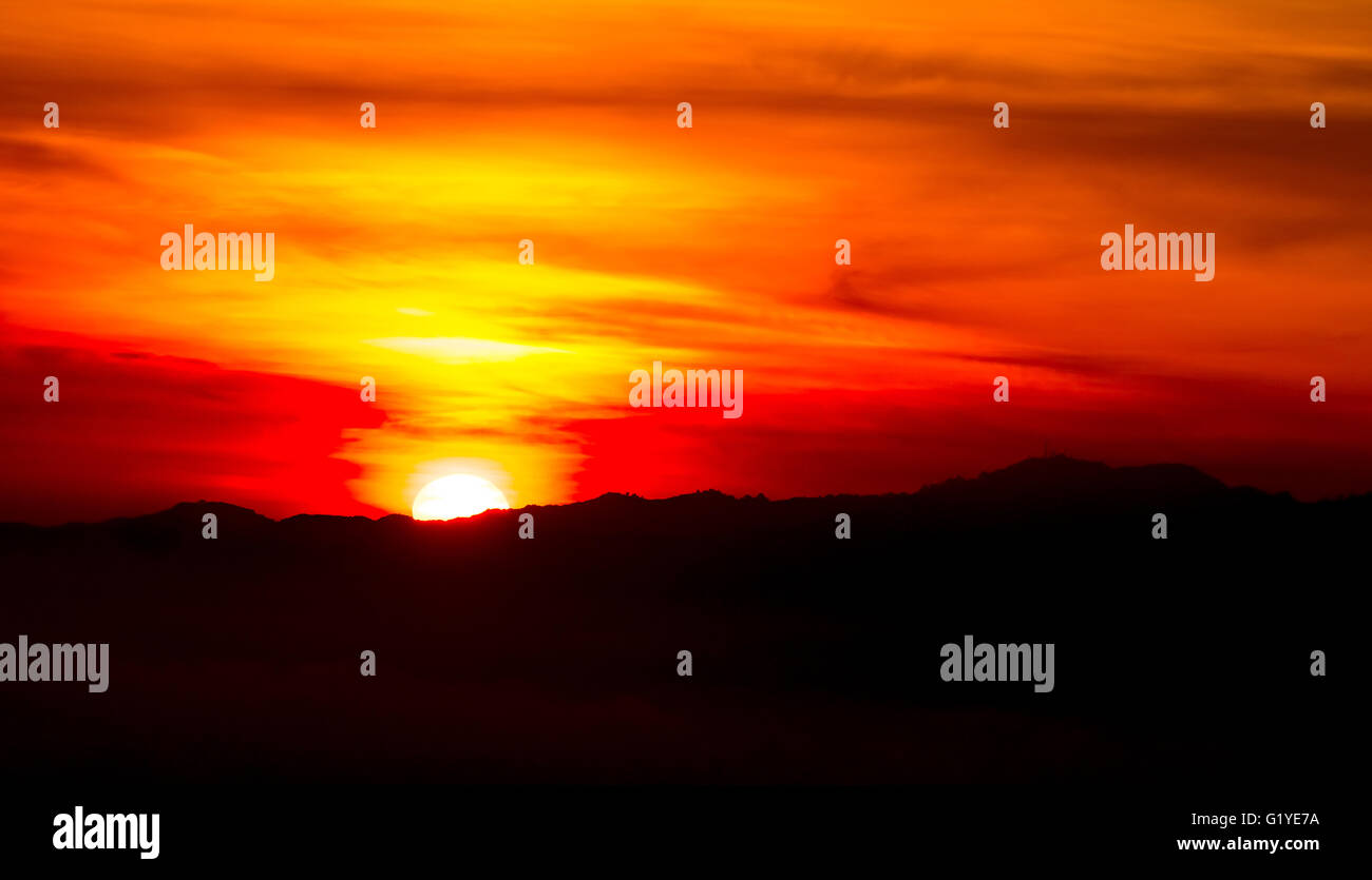 Sunset over Hollywood Hills, Los Angeles, Los Angeles County, California, USA Stock Photo
