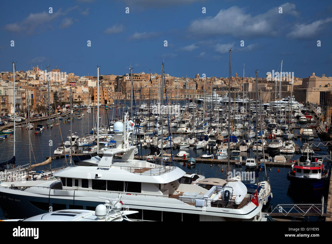 View of the Grand Harbour Marina Valletta, Vittoriosa, Malta Stock Photo