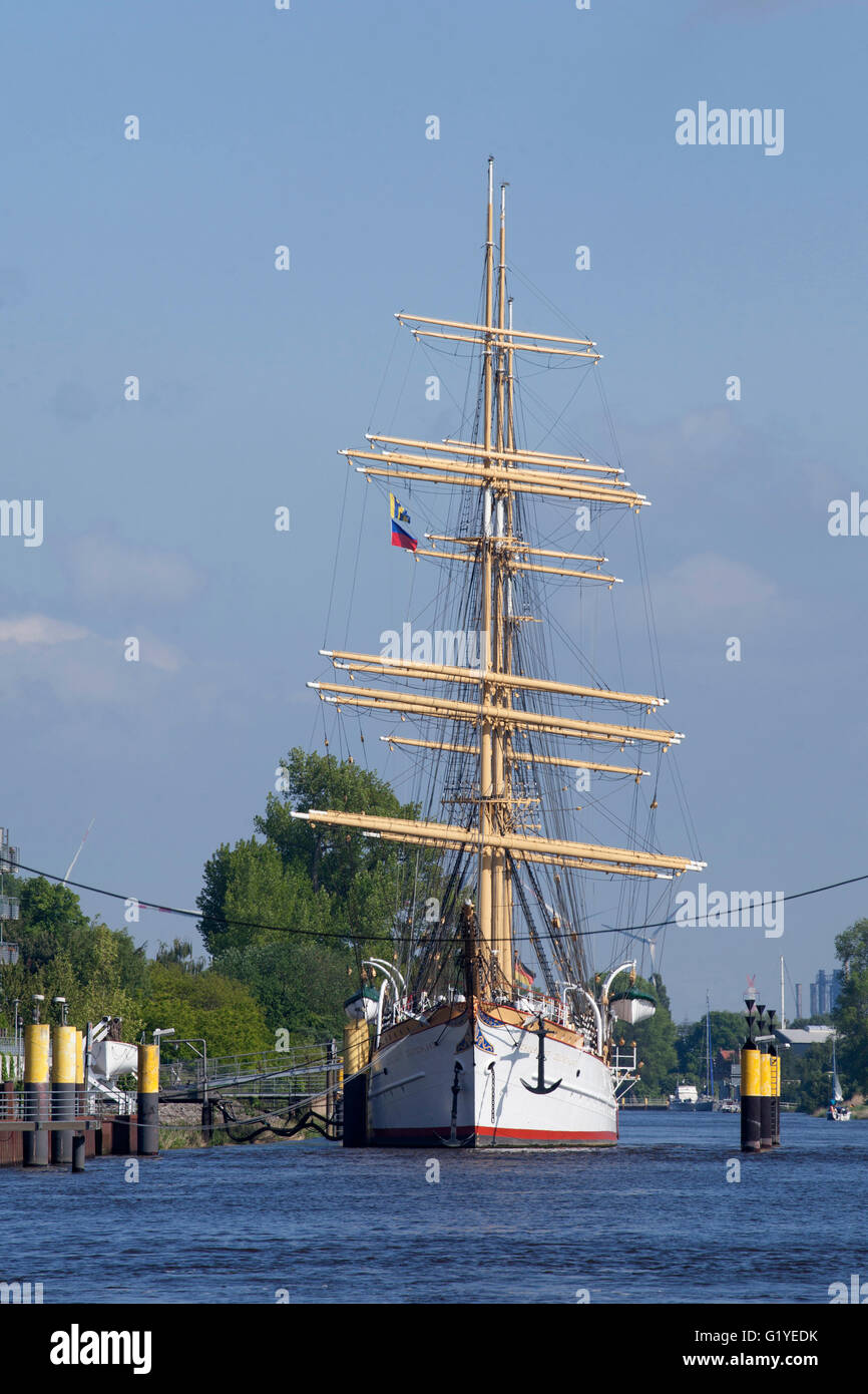 Training sailing ship Germany on the river Lesum, Bremen-Vegesack, Bremen Stock Photo