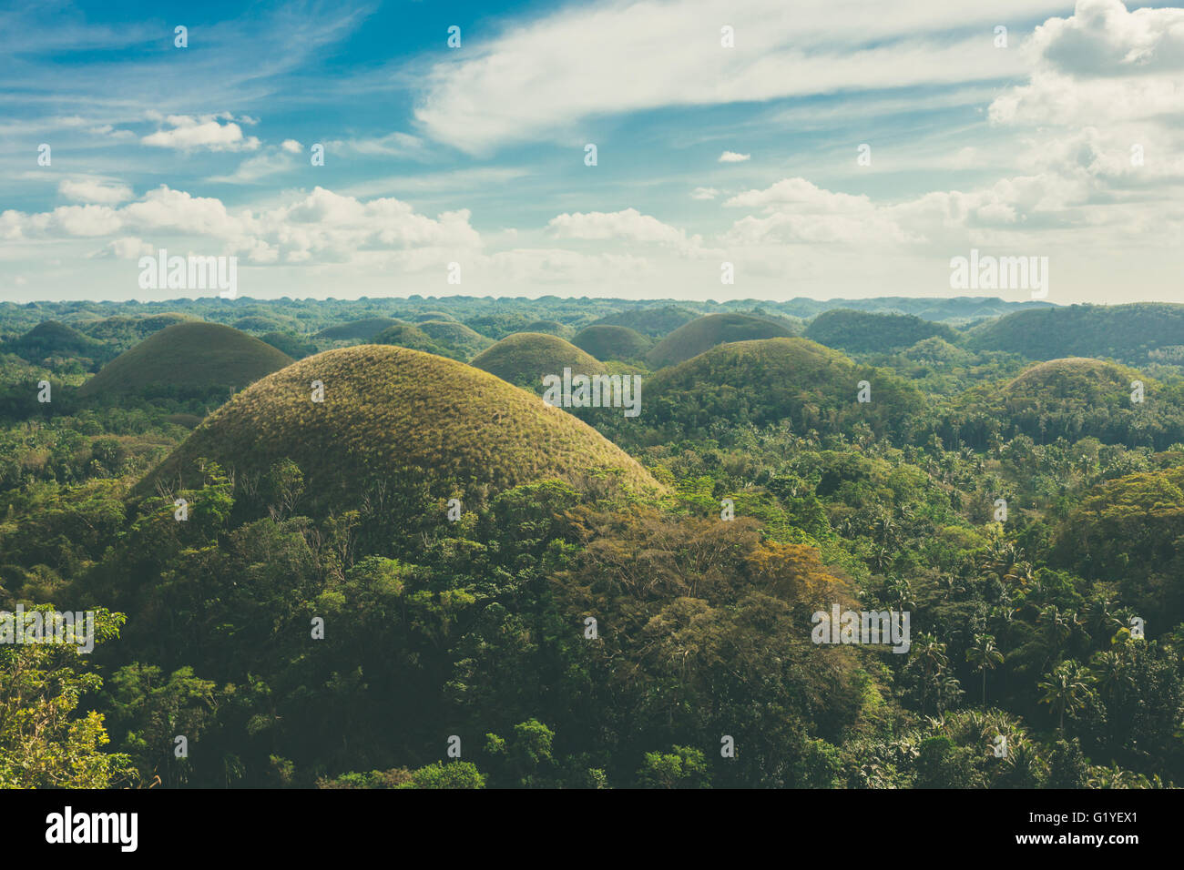 View of the famous and unusual Chocolate Hills in Bohol, Philippines Stock Photo