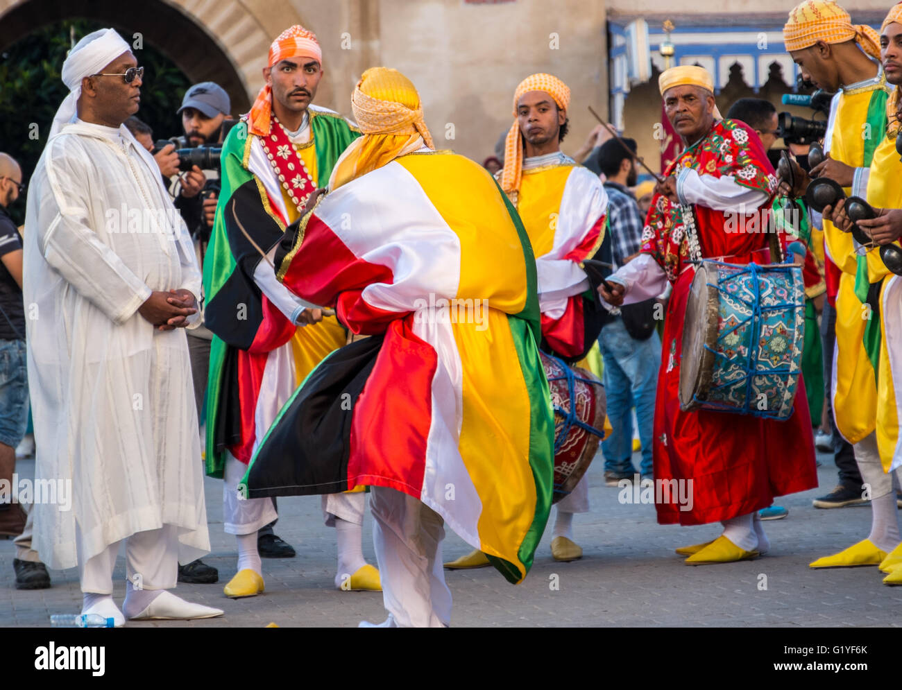 Musicians at the Gnawa music festival held annually in Essaouira, Morocco Stock Photo