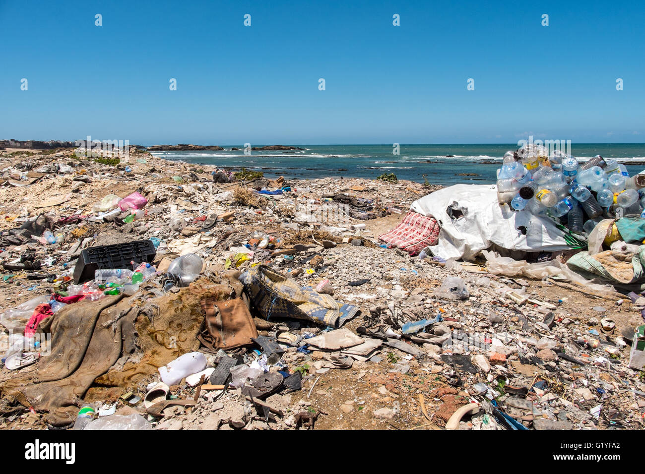 Rubbish dumped on a beach on the Atlantic coast of Morocco Stock Photo