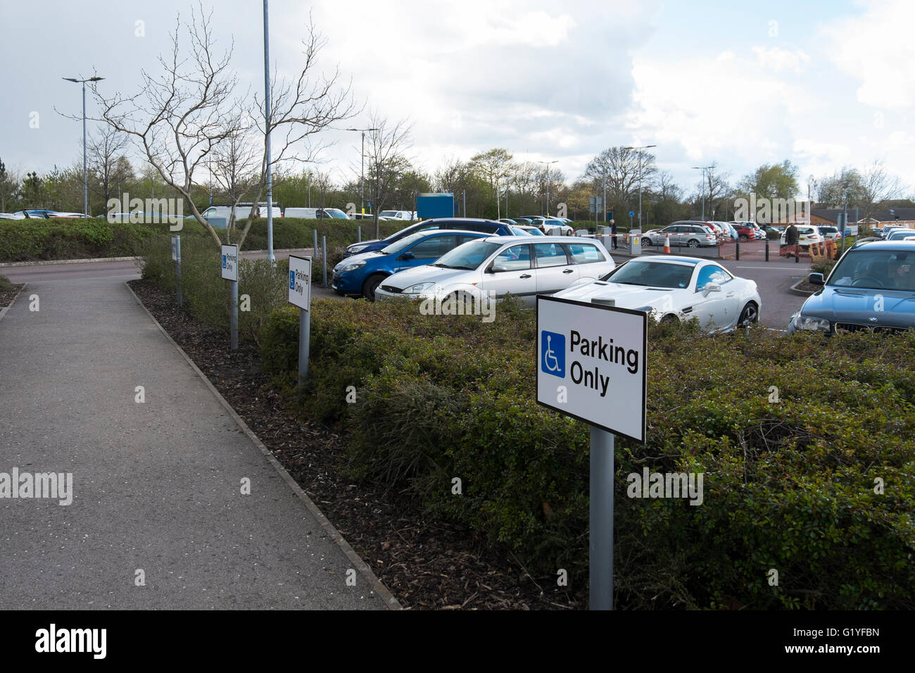 Disabled parking sign at the Great Western Hospital in Swindon, Wiltshire, UK Stock Photo