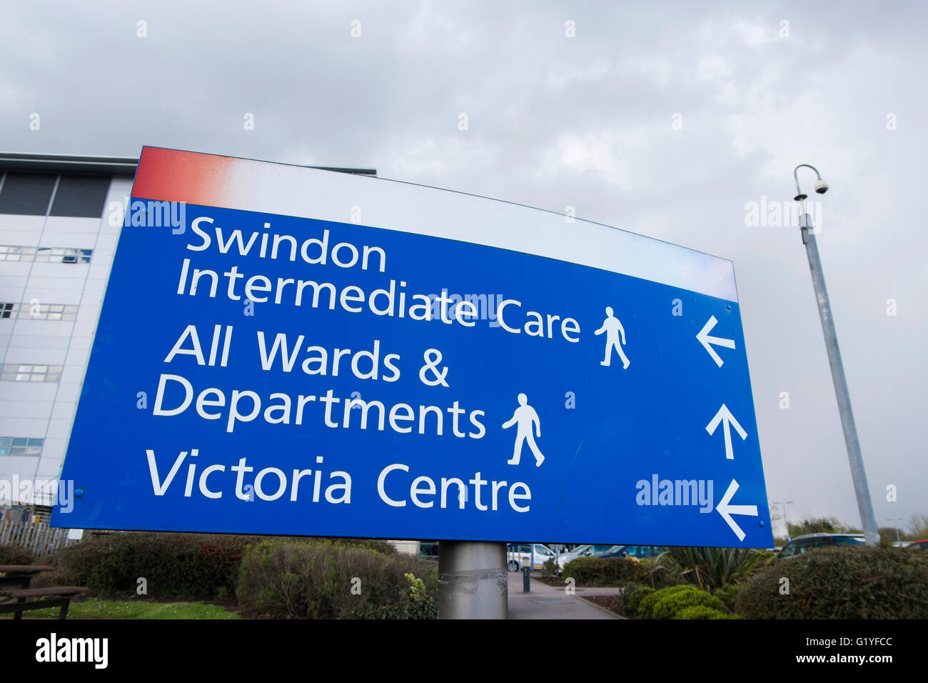Sign showing directions to departments at the Great Western Hospital in