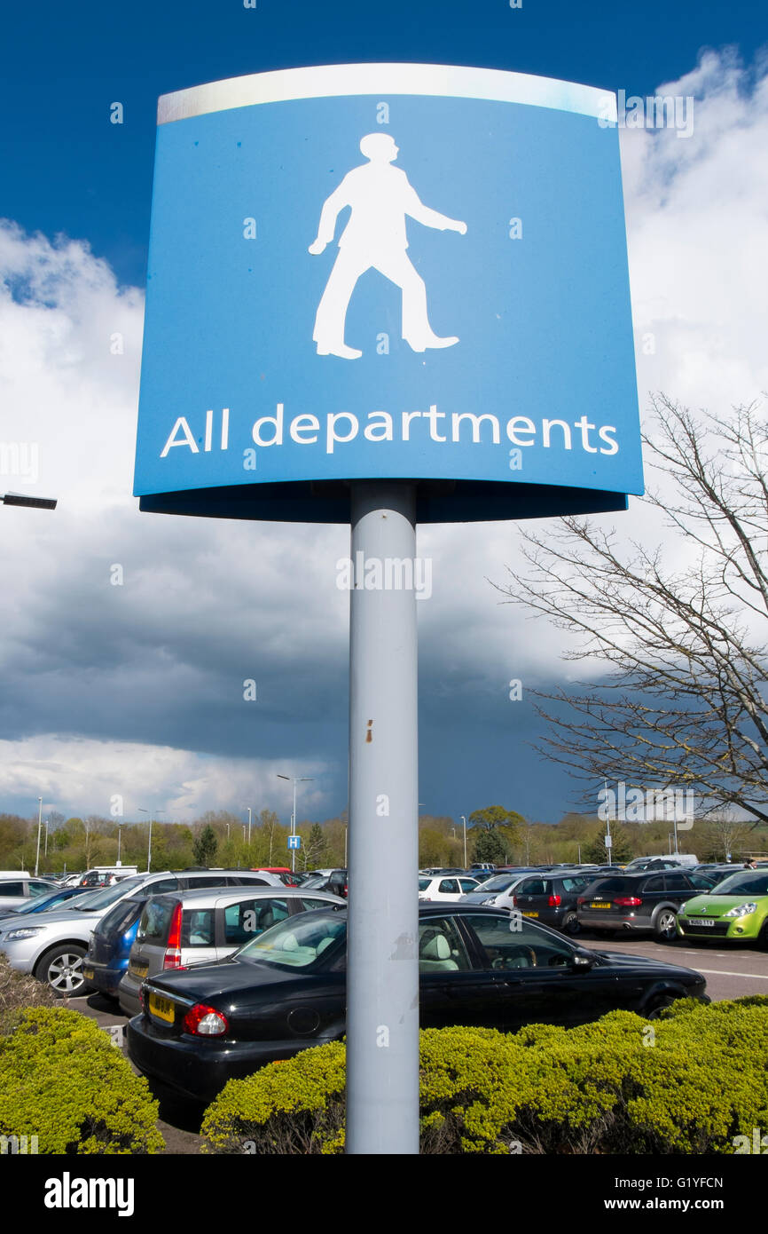 Sign showing directions to departments at the Great Western Hospital in Swindon, Wiltshire, UK Stock Photo