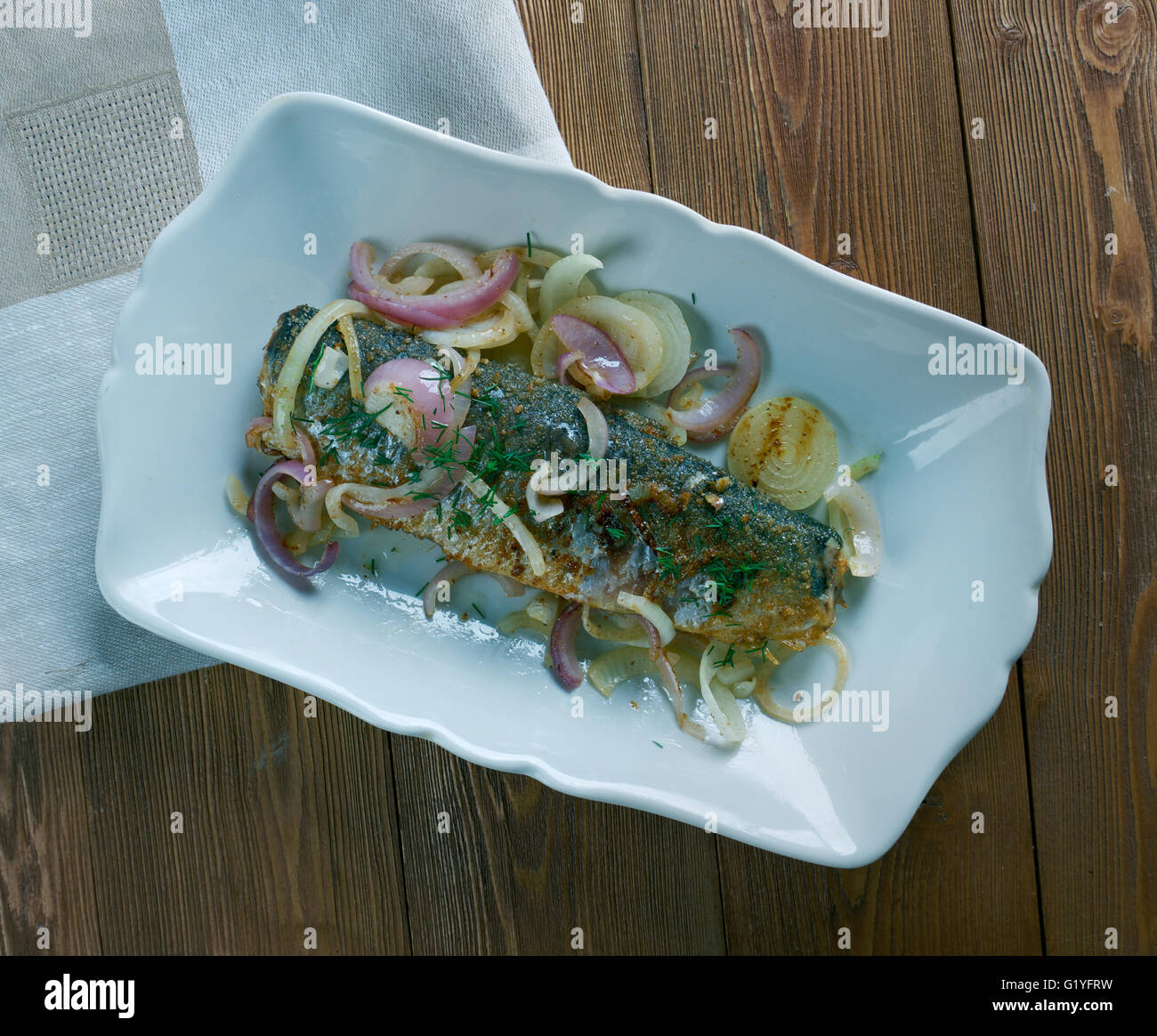 Eingelegte Bratheringe - fried pickled herring.German cuisine Stock ...