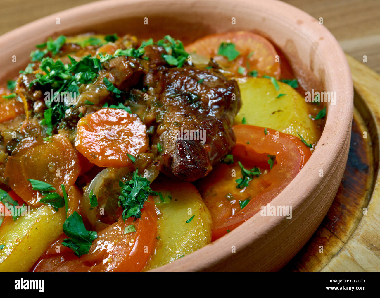 Chanakhi traditional dish of lamb stew with tomatoes