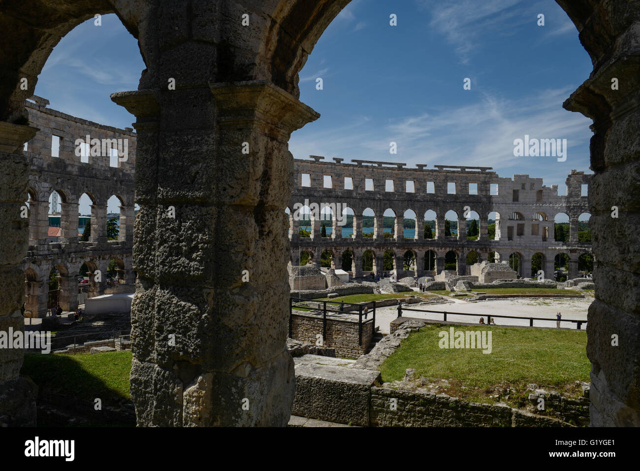 View of the roman amphitheatre,Pula Istria Croatia Stock Photo