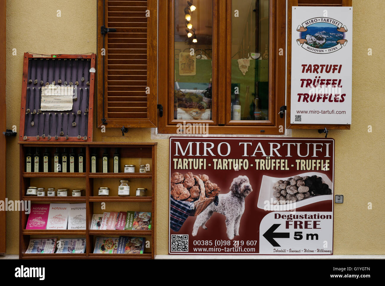 Truffles and local specialities shop in Motovun, central Istria, Croatia Stock Photo