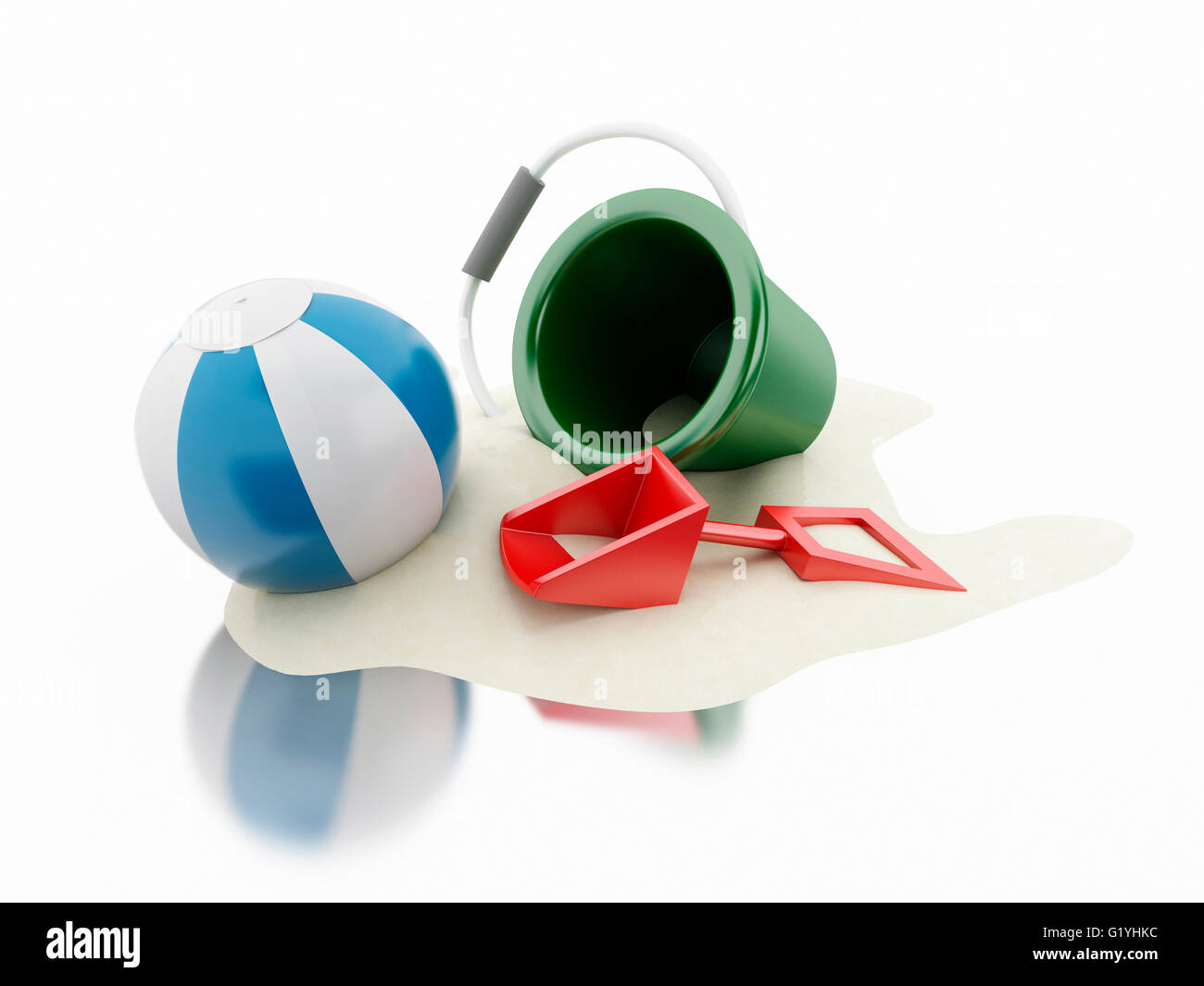 3d renderer image. Beach toys and sand. Holidays concept. Isolated white background. Stock Photo