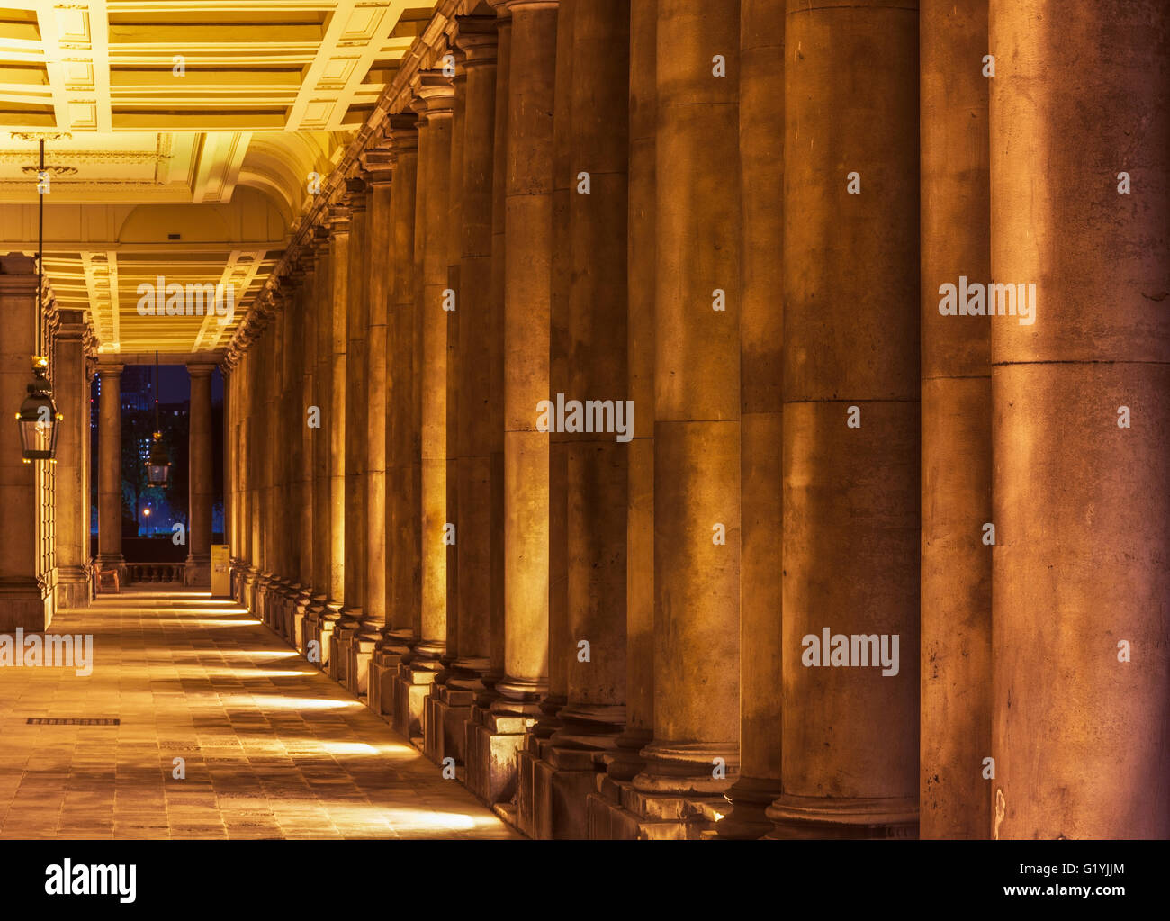 Colonnade in University of Greenwich, London at night Stock Photo