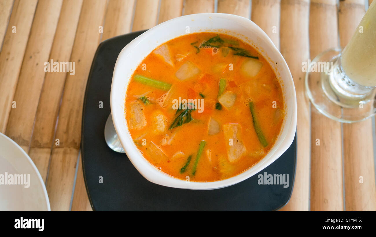 Delicious vegetarian Massaman Curry in Thailand in a white bowl Stock Photo