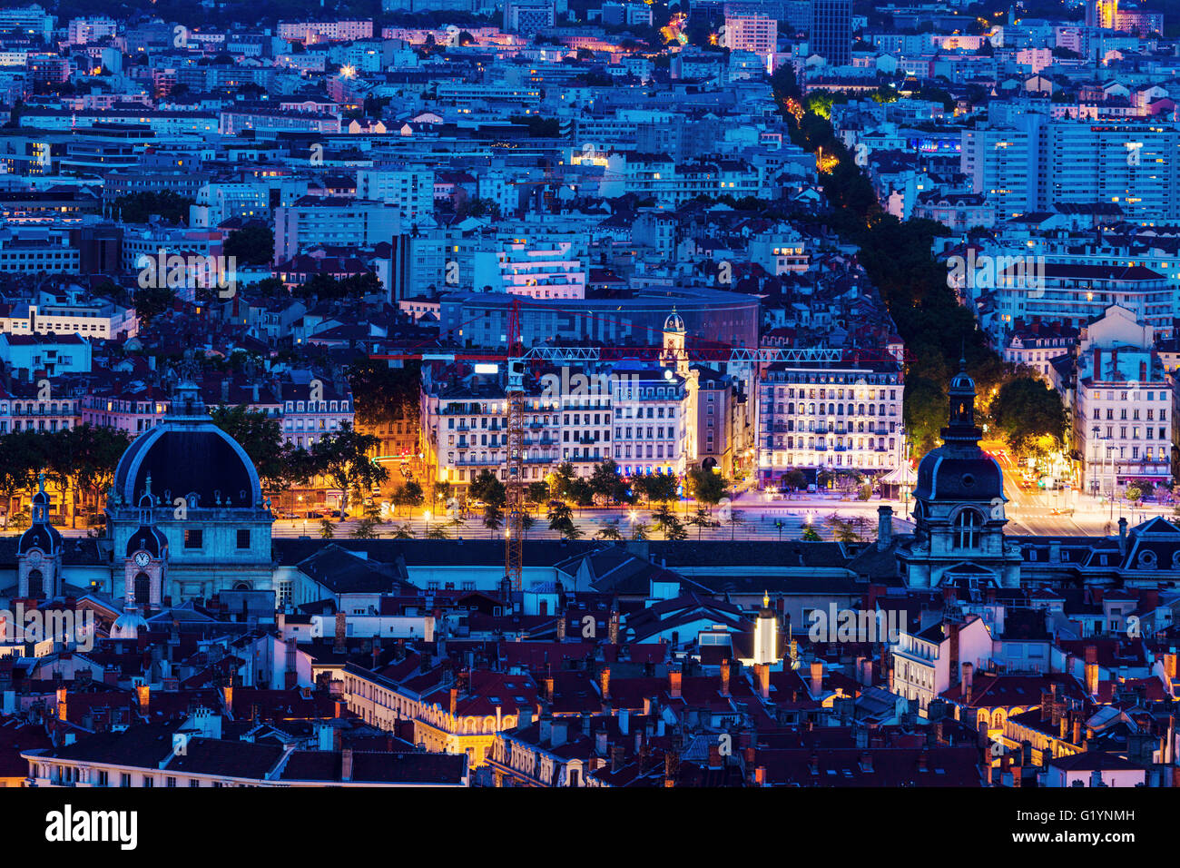 Night panorama of Lyon. Lyon, Rhone-Alpes, France Stock Photo - Alamy