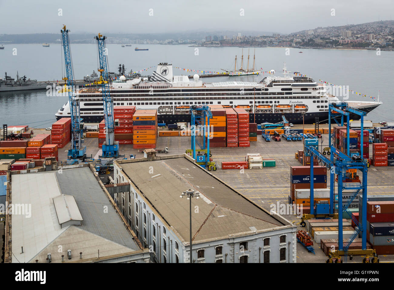 The cruise ship Zaandam and the port of Valparaiso, Chile, South
