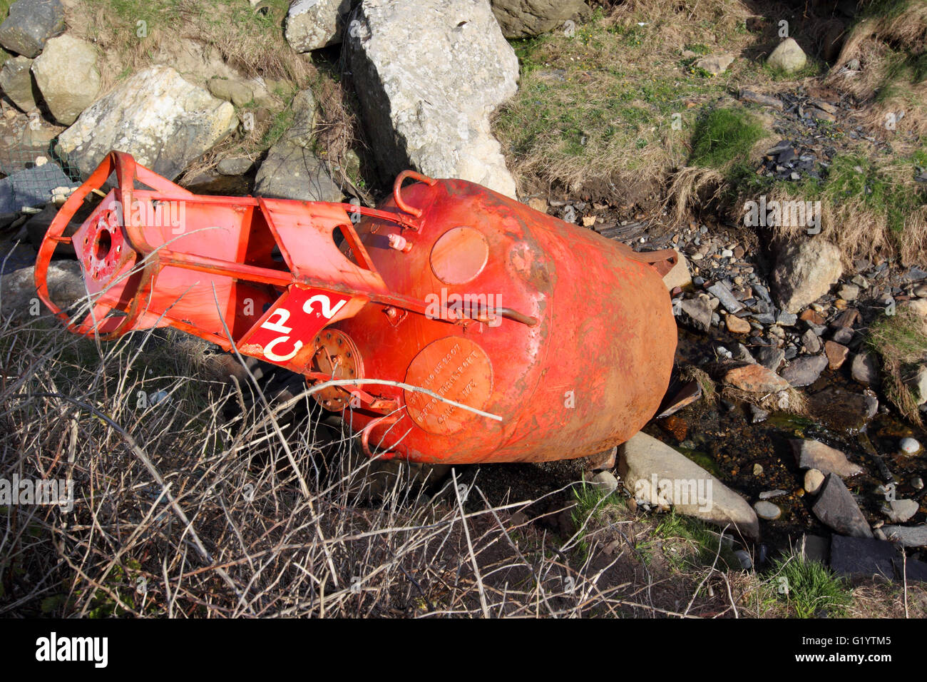 Department of transport buoy no NF2507 Canada, on a beach in Wales Stock Photo