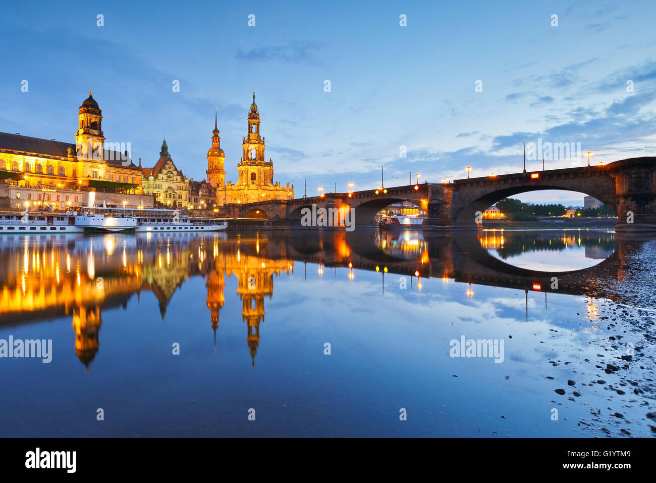 View of the old town of Dresden over river Elbe, Germany. Stock Photo