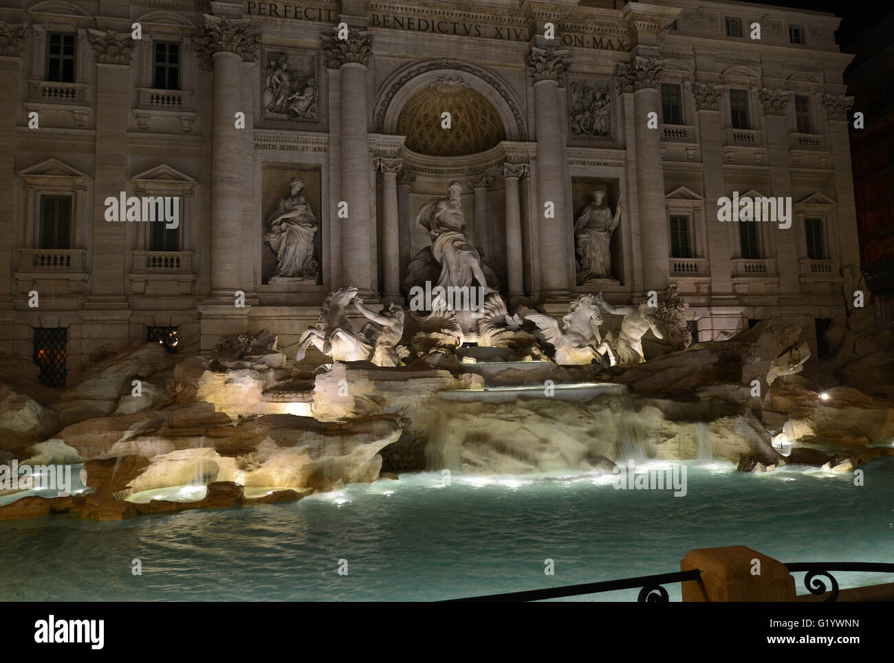 Beautiful Trevi Fountain with Ocean god and triton statues Stock Photo