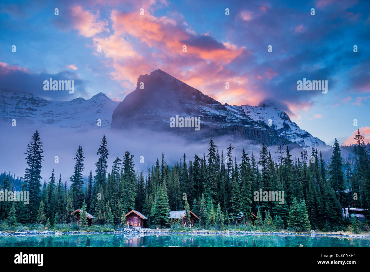 Cabins of Lake O'Hara Lodge, Yoho National Park, British Columbia, Canada Stock Photo