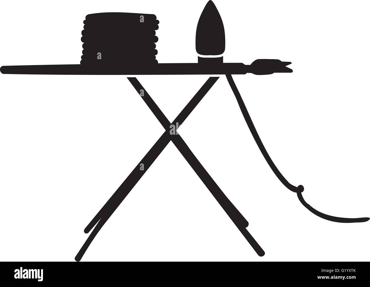 Ironing board with clothes and iron Stock Vector