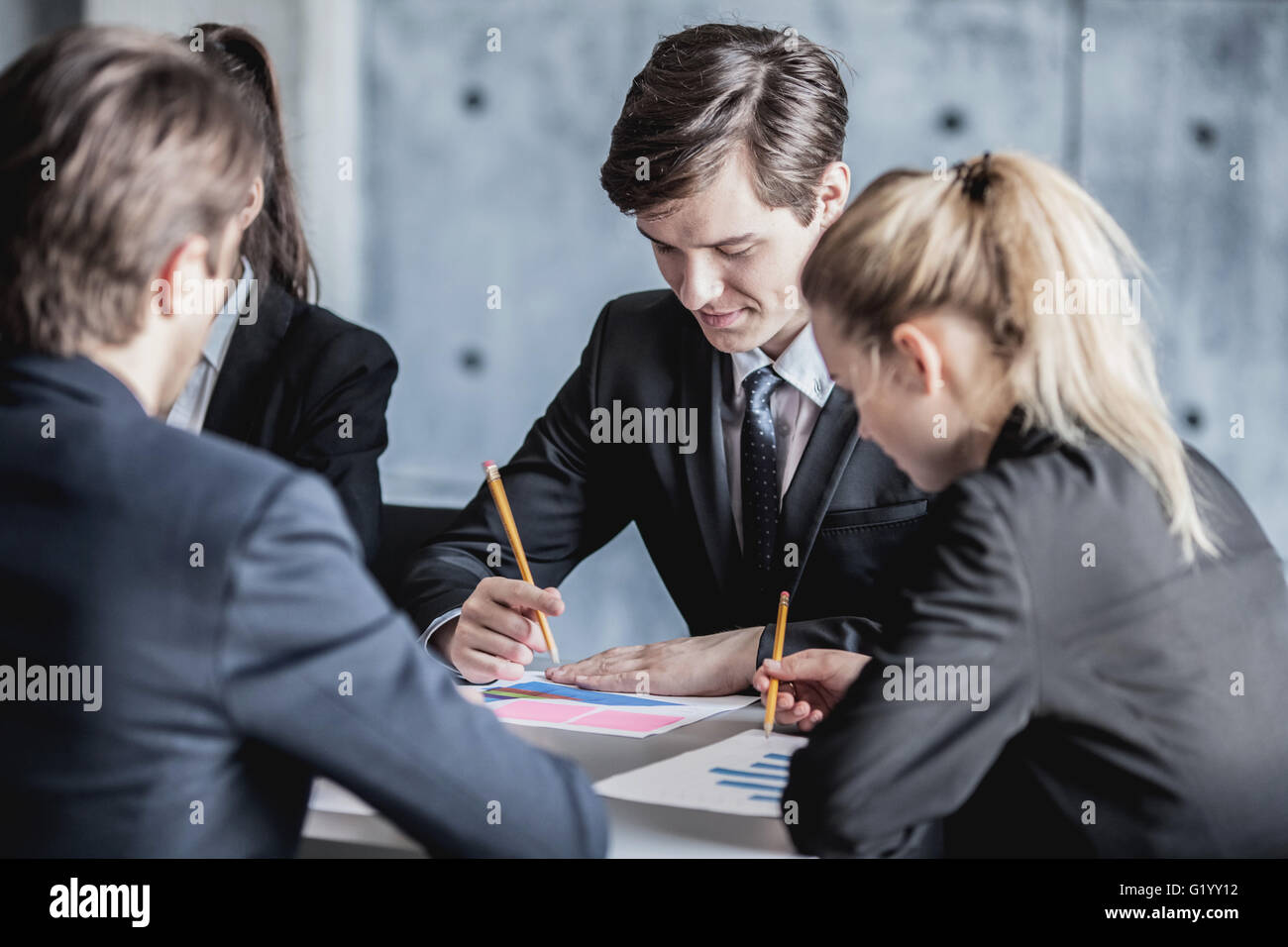 Group of business people working together at meeting in office Stock ...