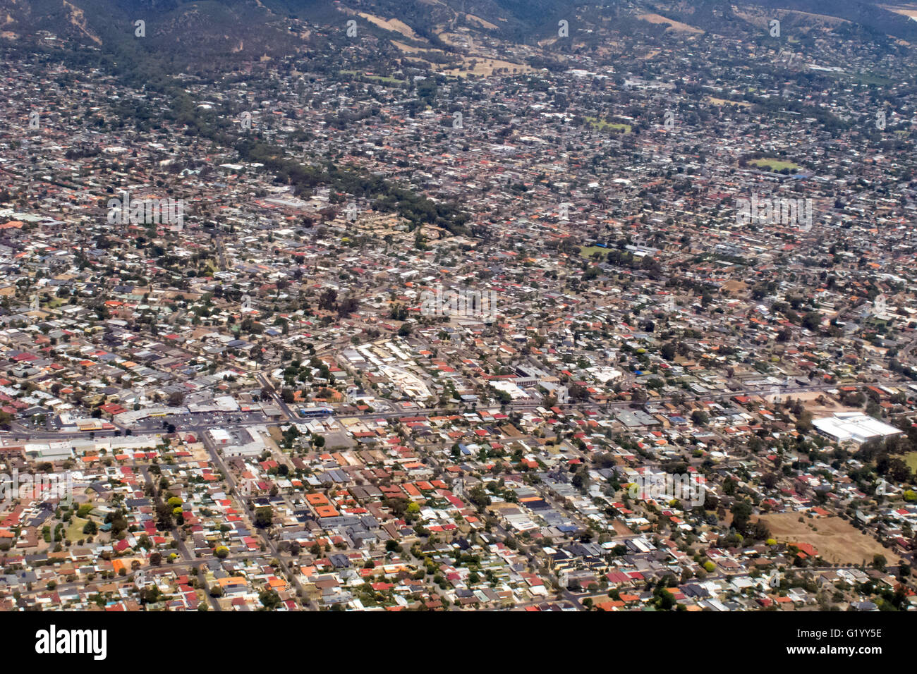 The North Eastern suburbs of the city of Adelaide in Australia as seen from the air. Stock Photo