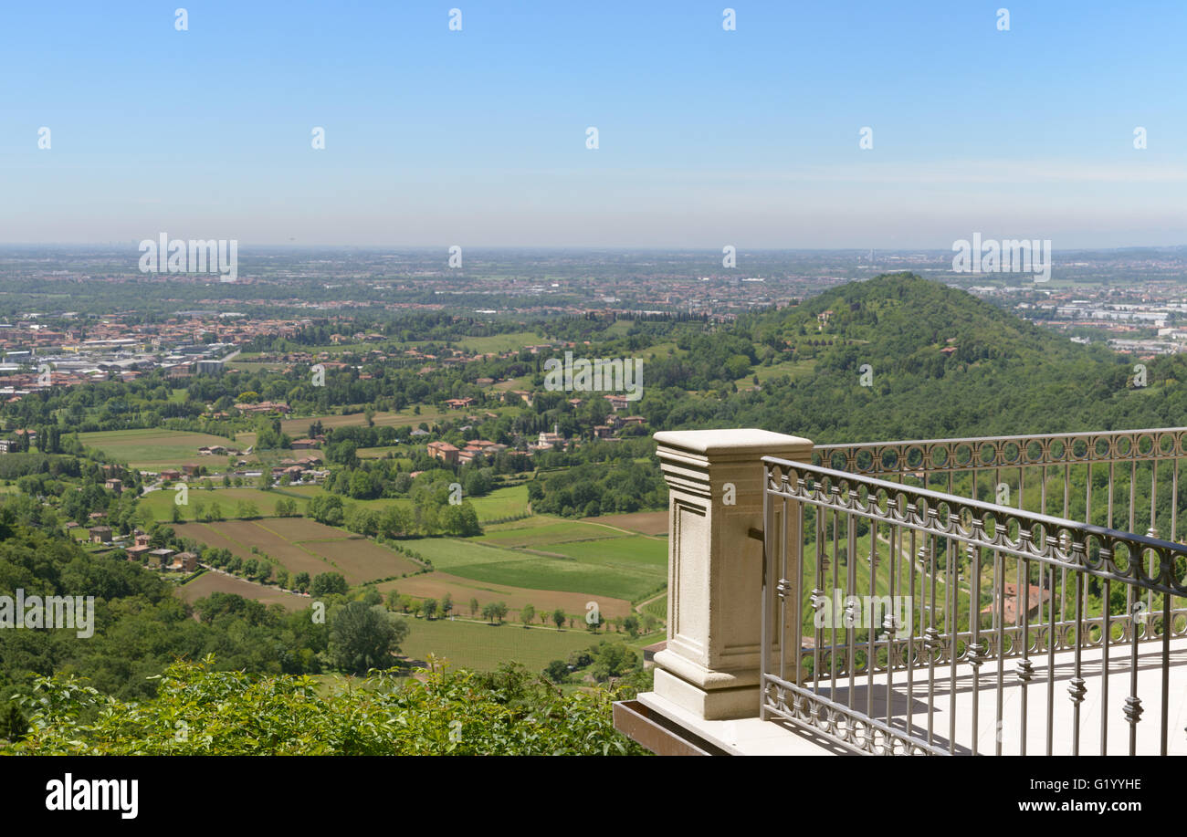 metal banister of balcony with mountain view Stock Photo