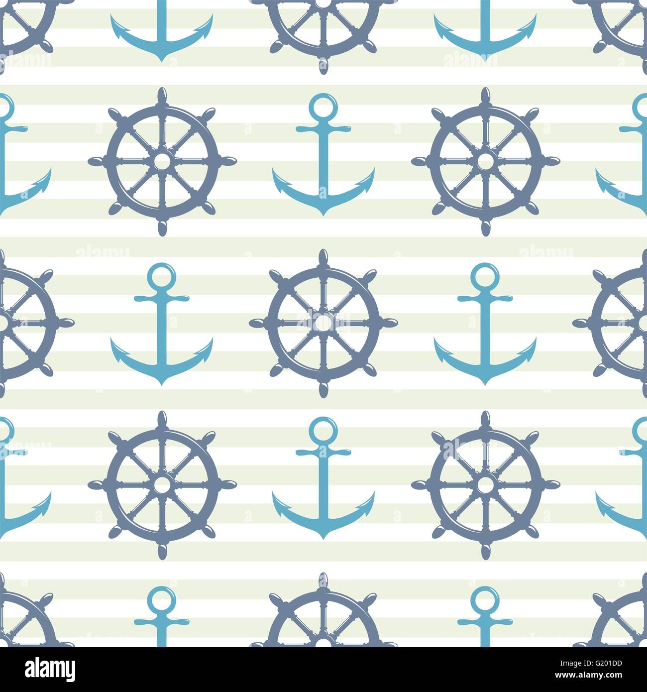 Seamless pattern with steering wheel and anchor on striped background ...