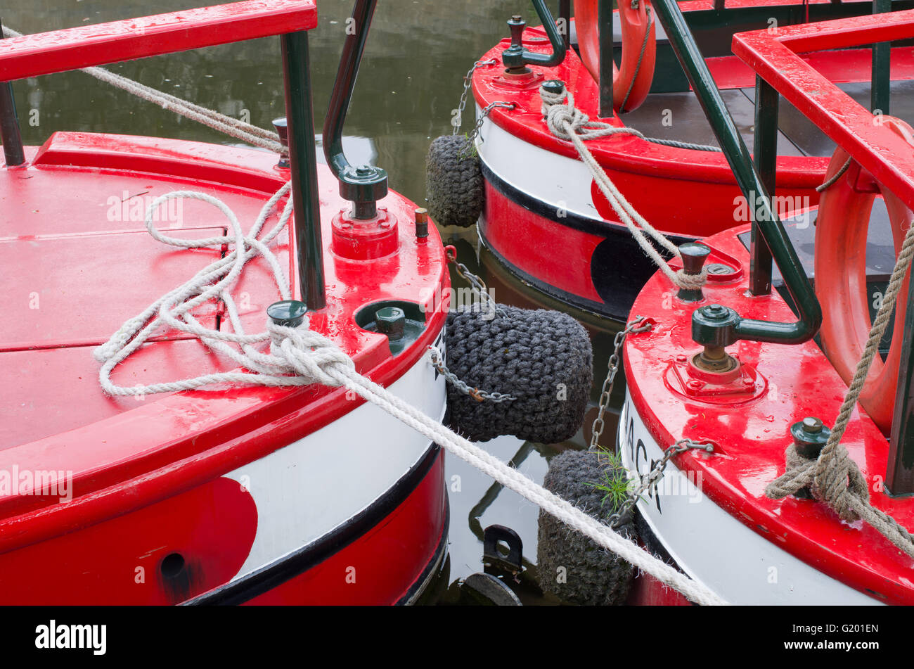 Sterns of canals boats Stock Photo