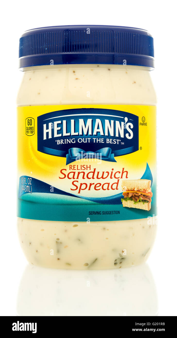 Winneconne, WI 19 May 2016 Container of Hellmann's relish sandwich