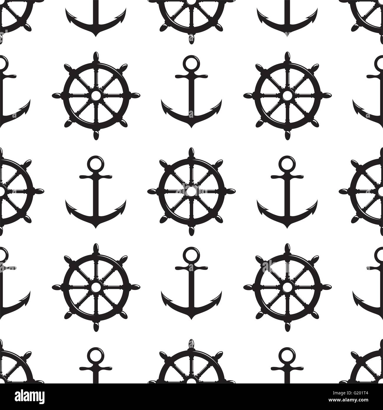 Seamless pattern with steering wheel and anchor on white background ...