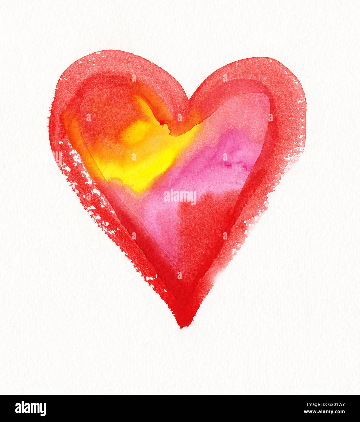 Color filled heart watercolor painting Stock Photo