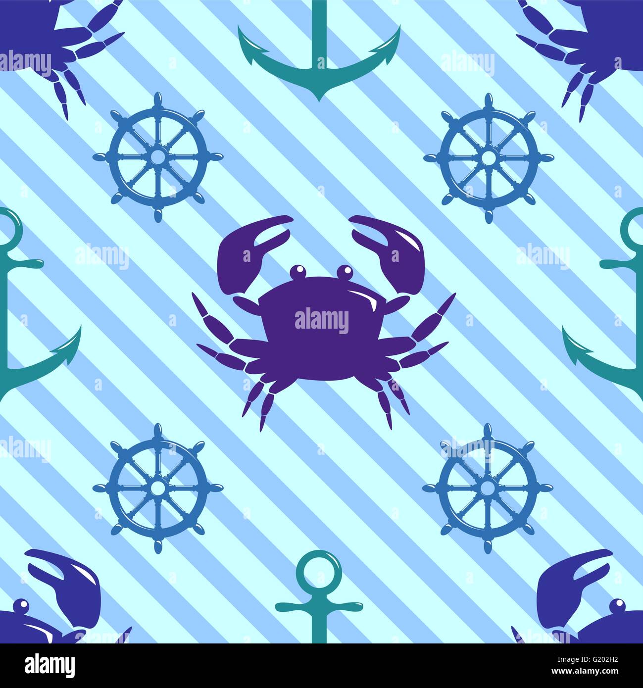 Seamless pattern with crab, steering wheel and anchor Stock Vector ...