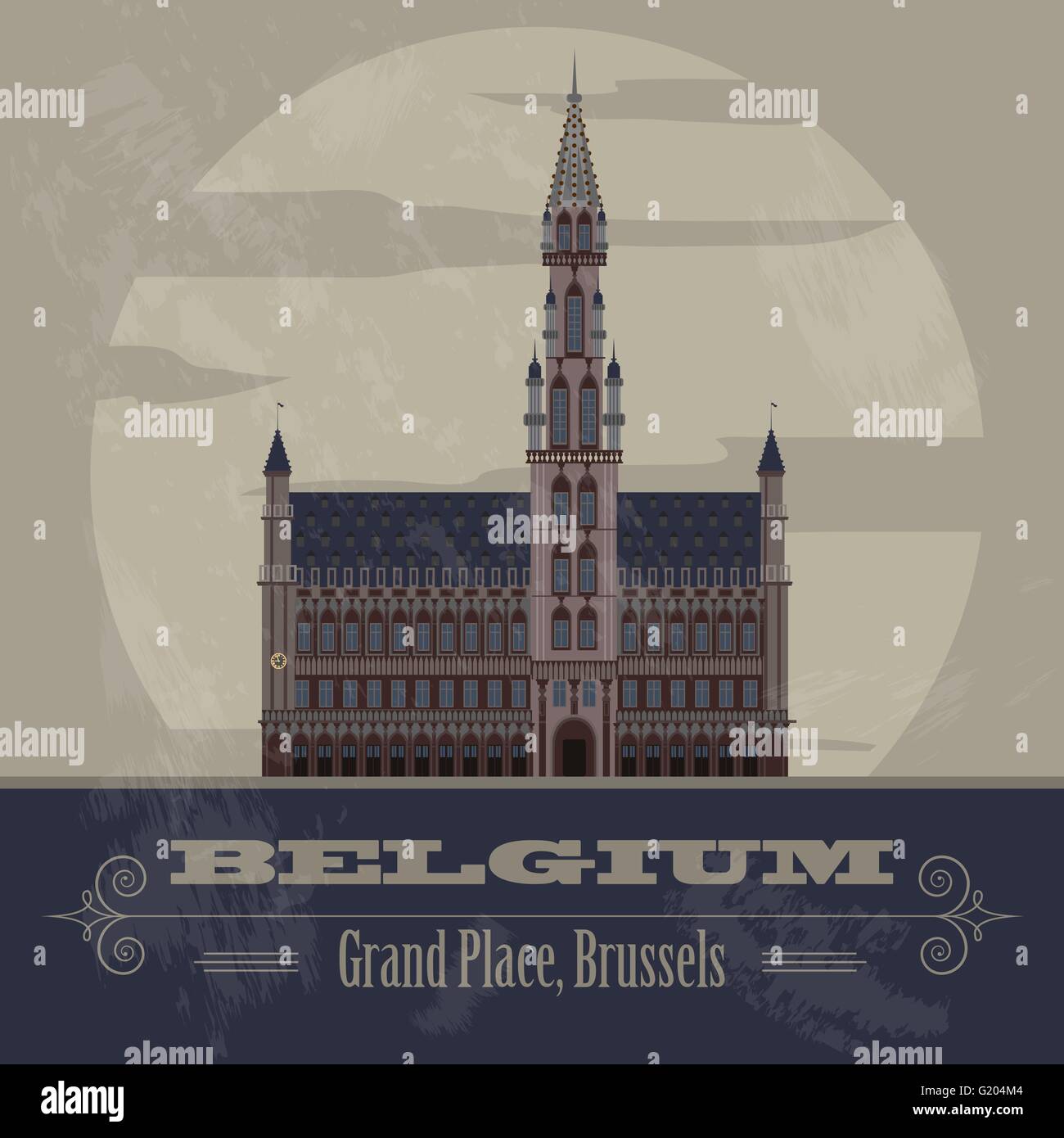 Belgium landmarks. Retro styled image. Vector illustration Stock Vector