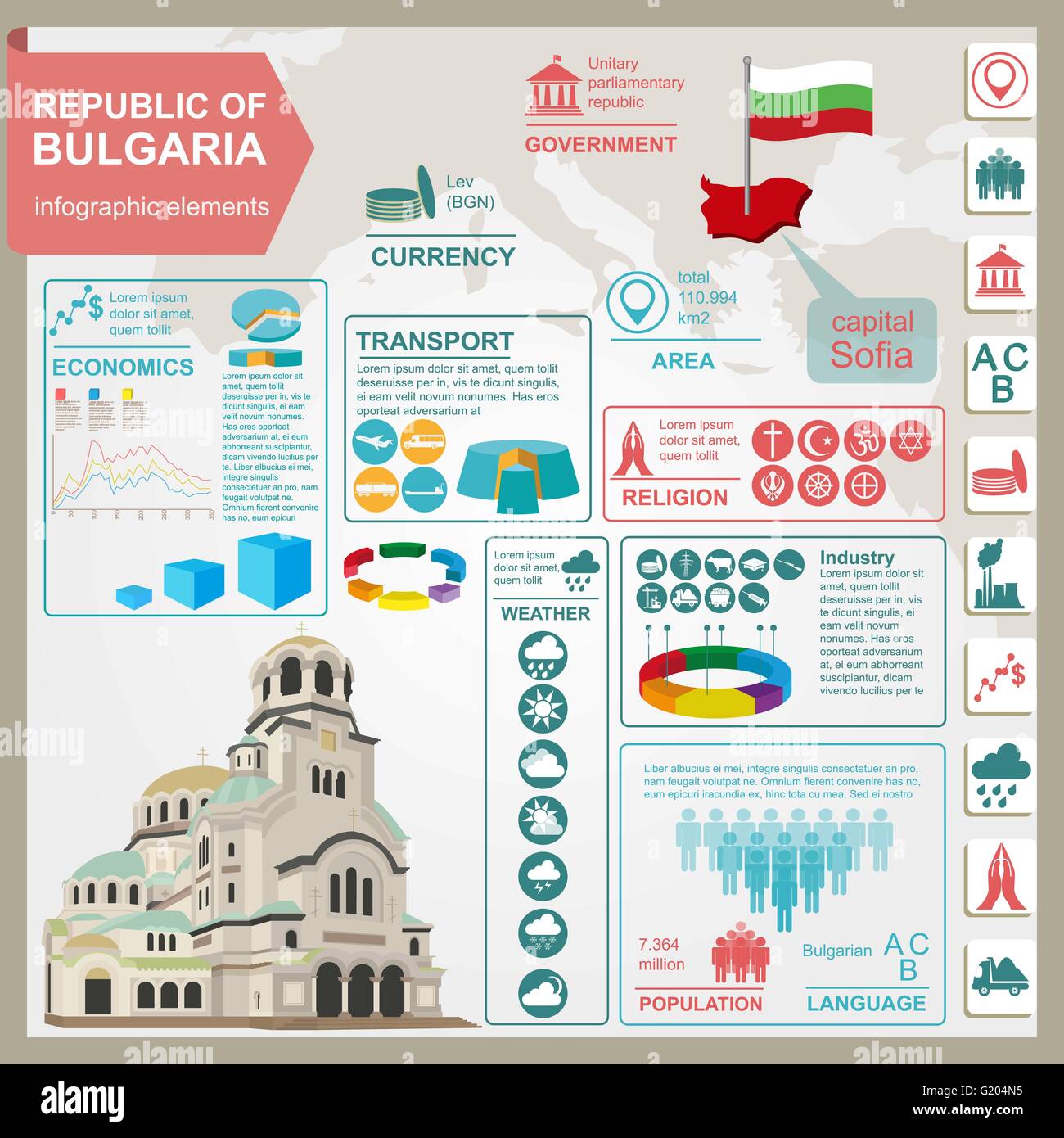 Bulgaria  infographics, statistical data, sights. Vector illustration Stock Vector