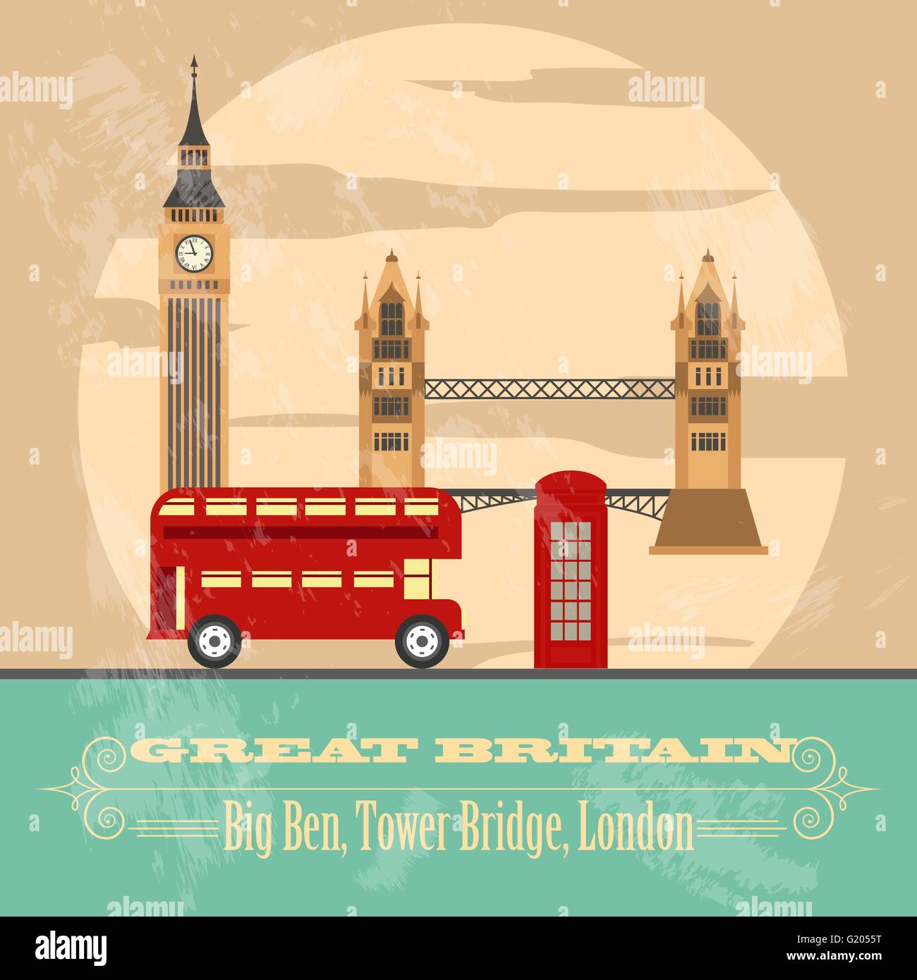 United Kingdom of Great Britain landmarks. Retro styled image. Vector illustration Stock Vector