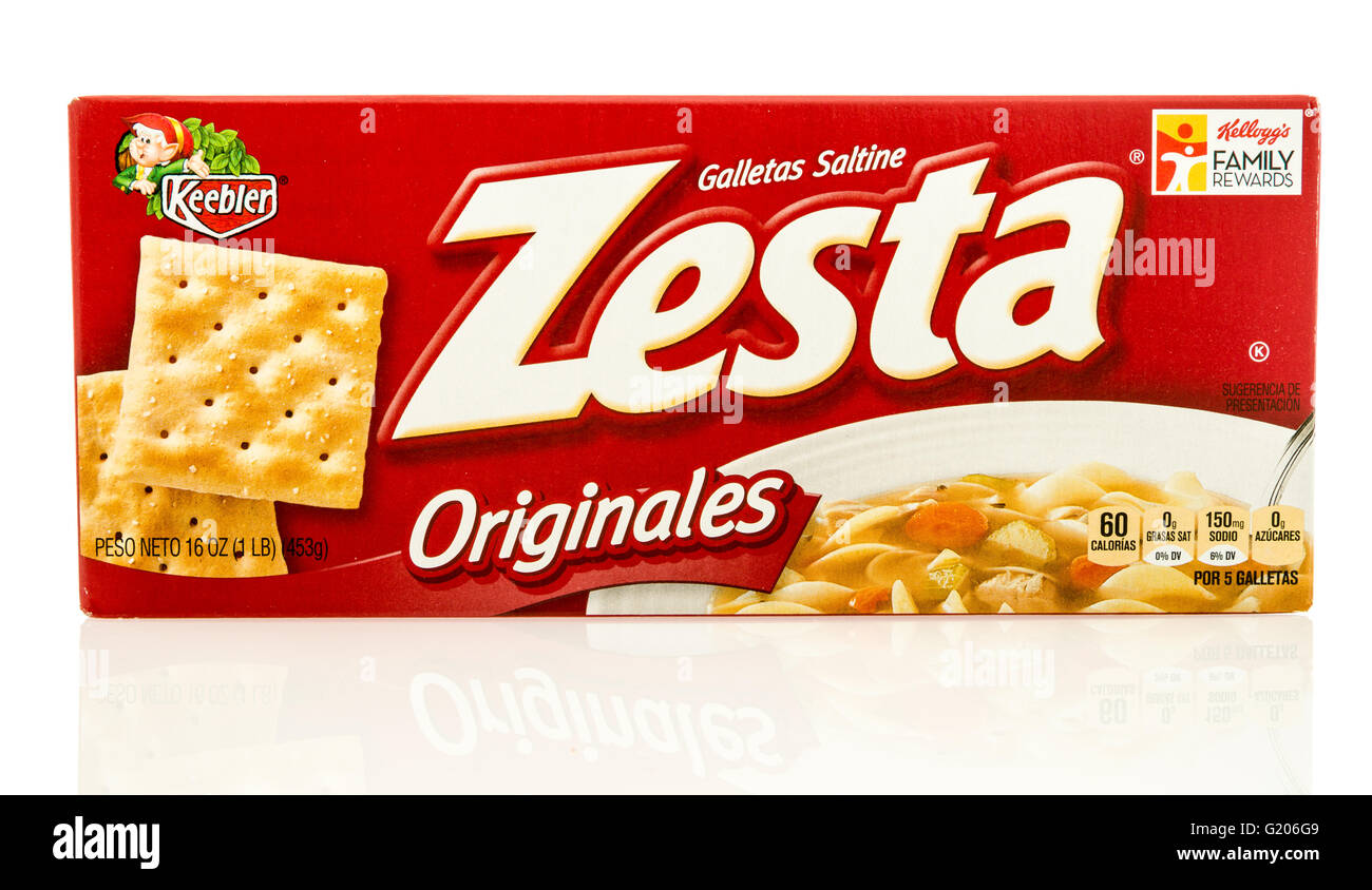 Winneconne, WI - 19 May 2016:  Box of Zesta saltine crackers on an isolated background Stock Photo