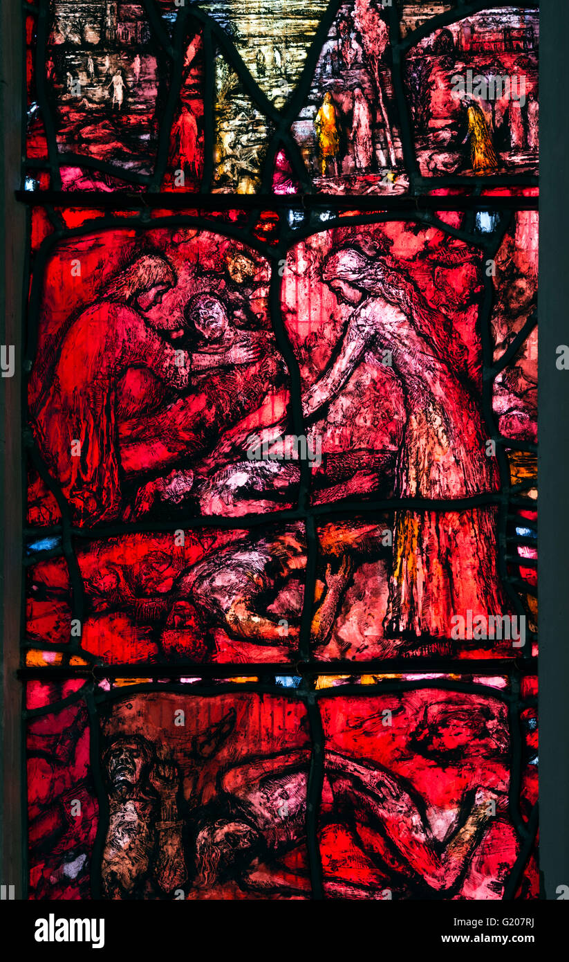 Richard III memorial stained glass by Tom Denny, detail, Leicester Cathedral, UK Stock Photo