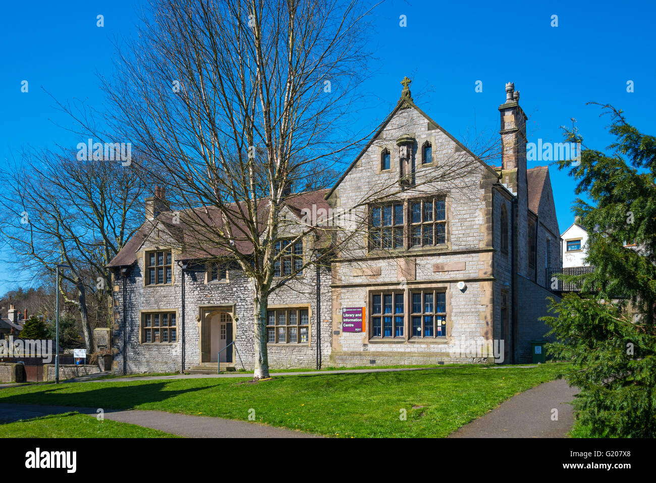 Library and Information Centre, formerly the Old Grammar School, Tideswell, Derbyshire Stock Photo