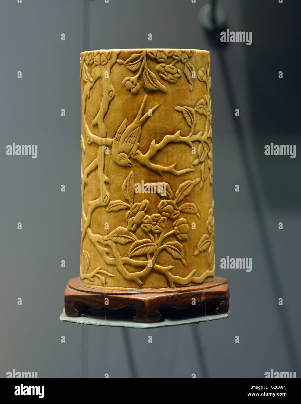 Ivory Chinese brushes holder. Ming Dynasty (1368 - 1644). Capital Museum, Beijing, China. Stock Photo