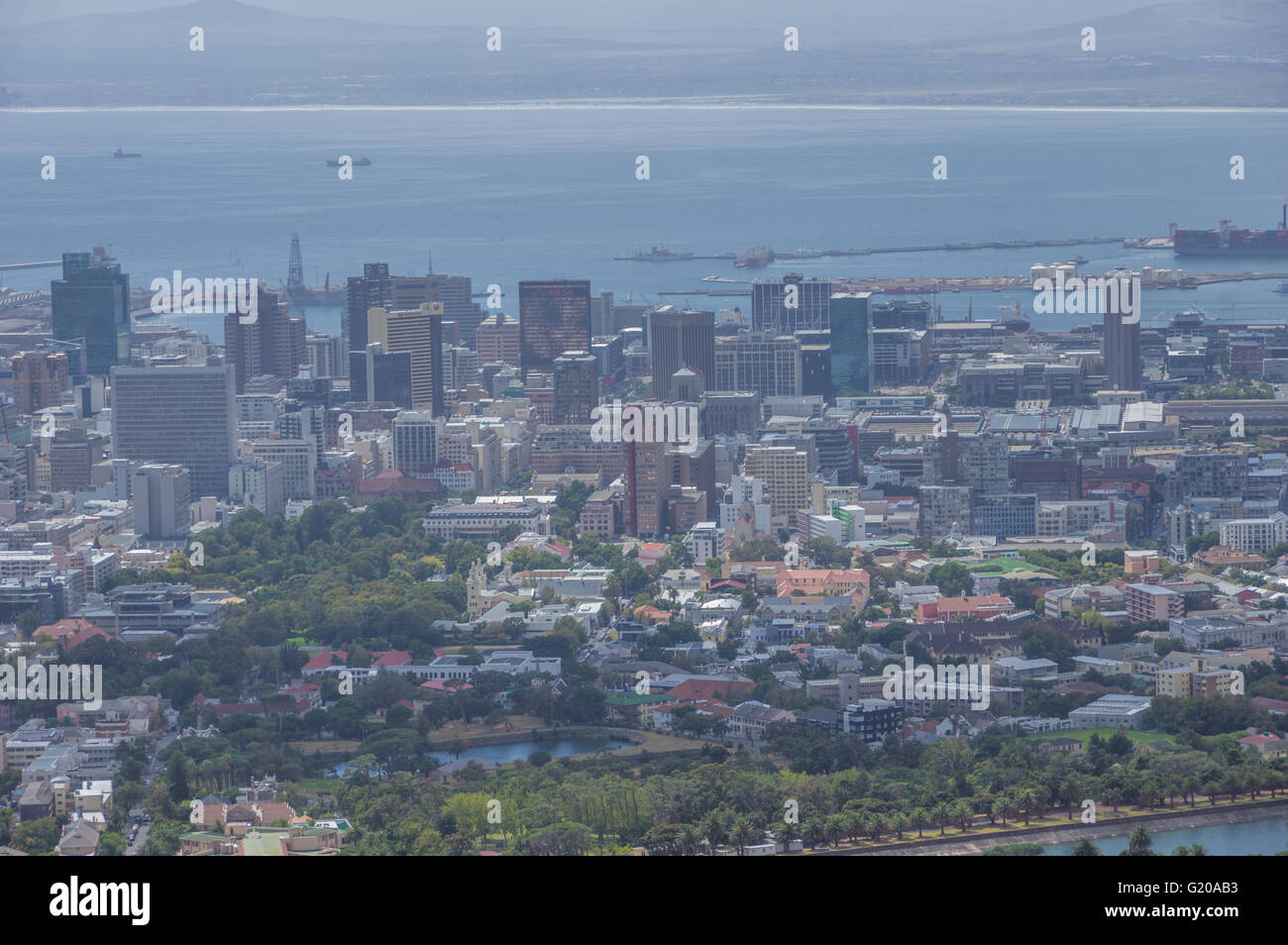 Table Mountain overlooks the city of Cape Town and is a famous landmark of South Africa Stock Photo