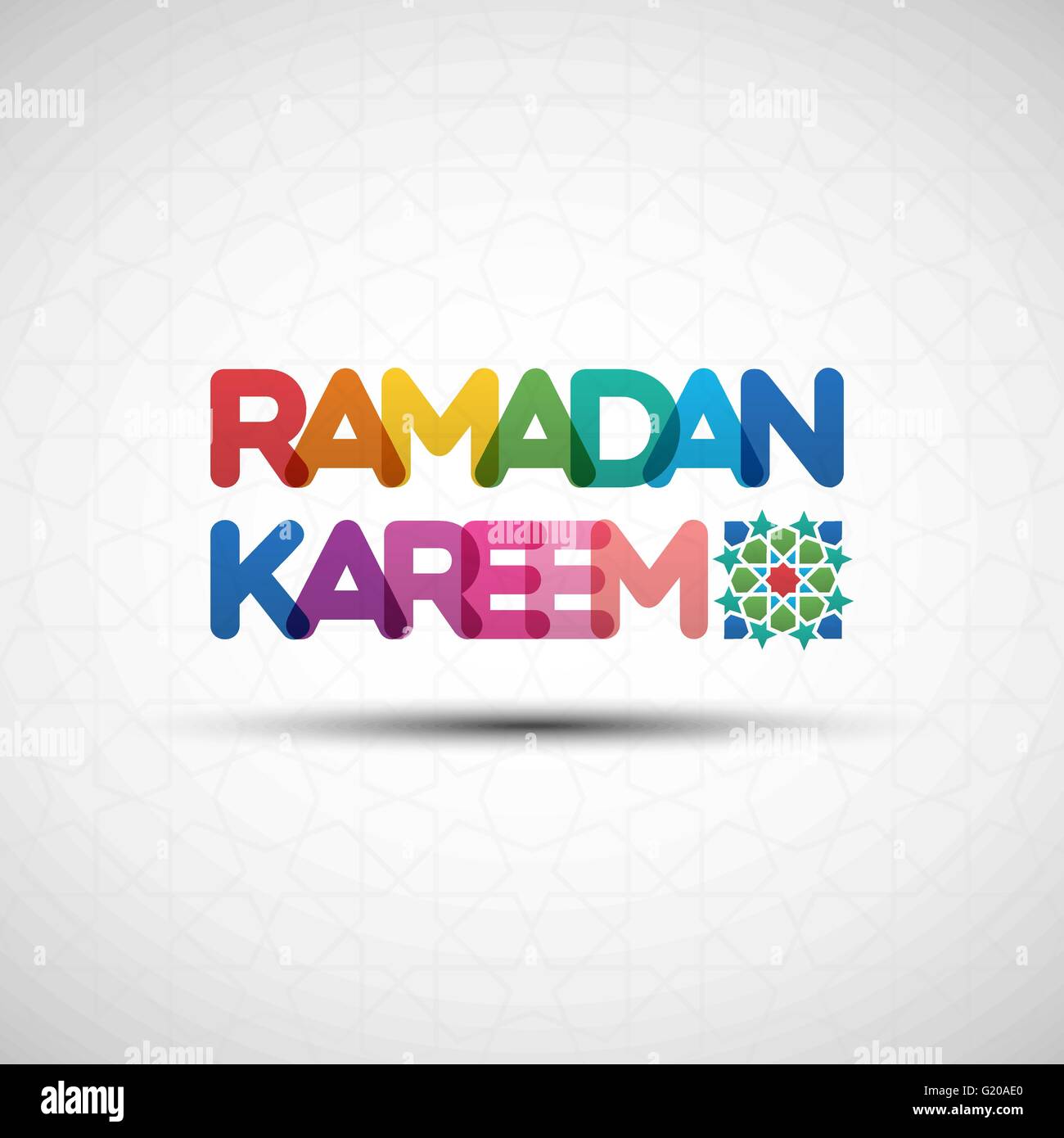Vector Illustration of Ramadan Kareem on seamless pattern. Greeting card design with creative multicolored transparent text for Stock Vector