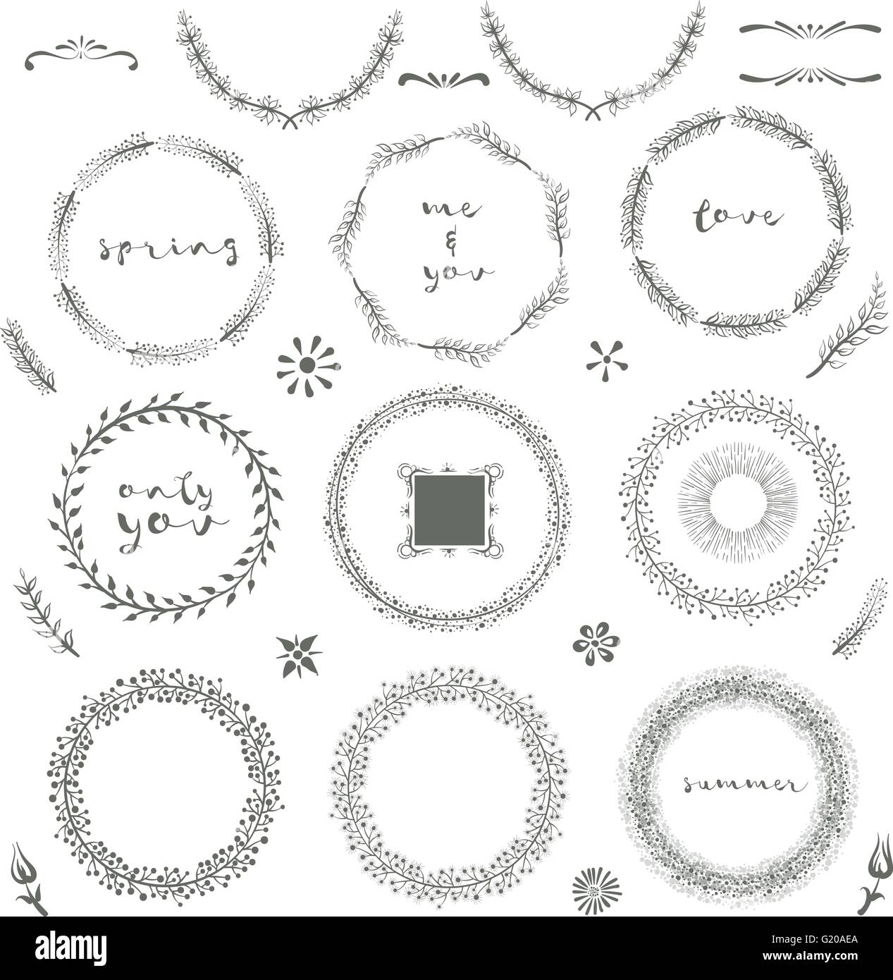 Vector floral hand drawn design elements set Stock Vector Image & Art ...