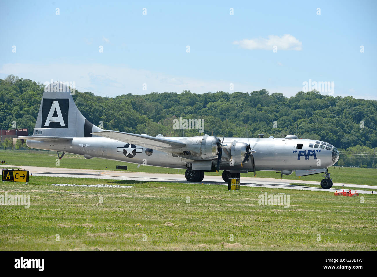 Saint Louis, MO, USA – May 15, 2016: B-29 Superfortress at the Spirit of Saint Louis air show in Saint Louis, Missouri Stock Photo