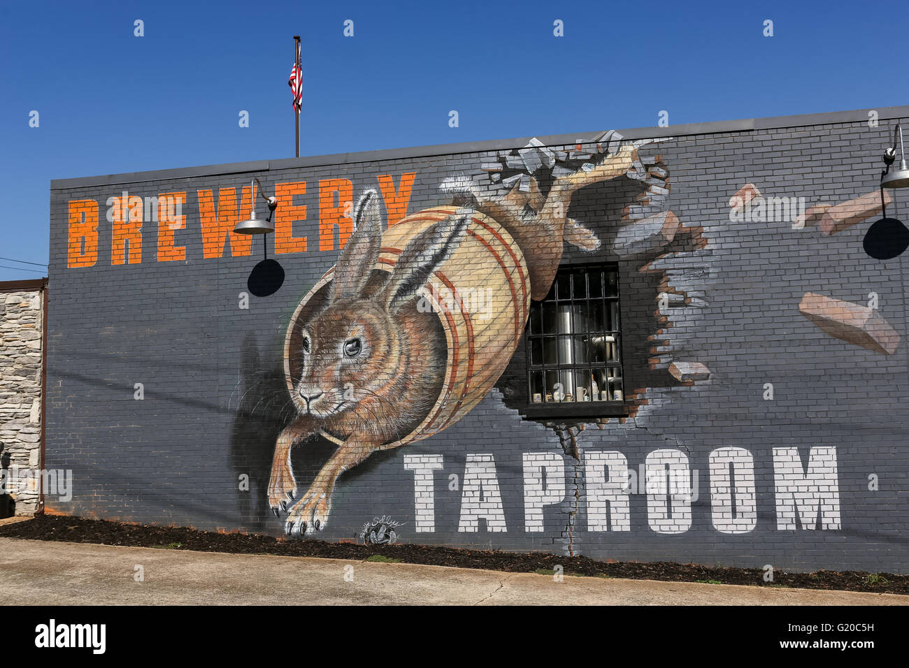 Painted wall mural for the Swamp Rabbit Brewery and Taproom in