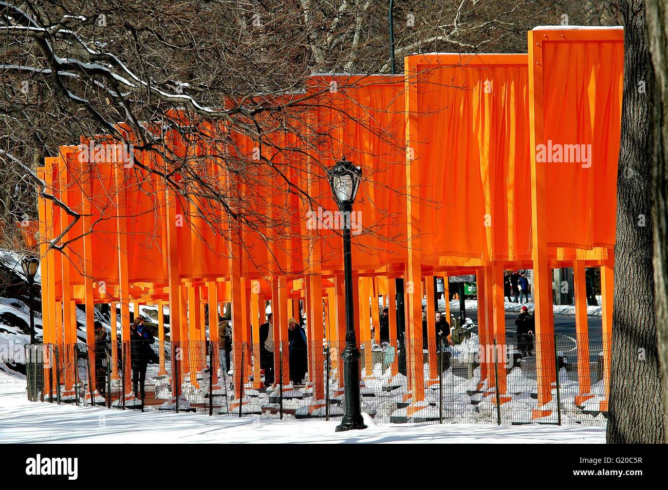 New York City Orange fabric panels hang from Christo's public art