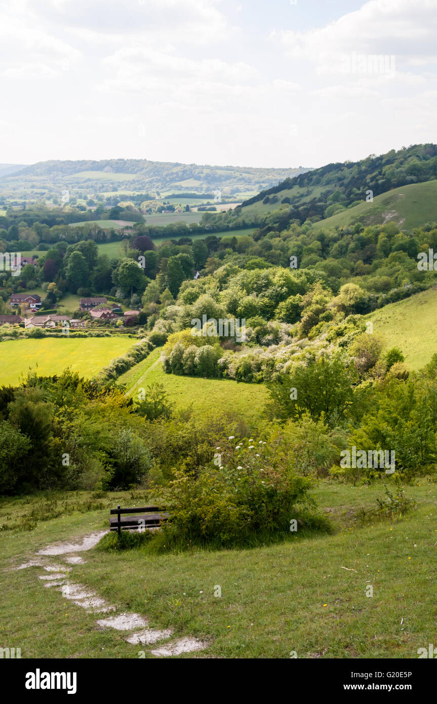 The south-facing scarp slope of the North Downs above Reigate in Surrey forming part of the green belt to the south of London. Stock Photo